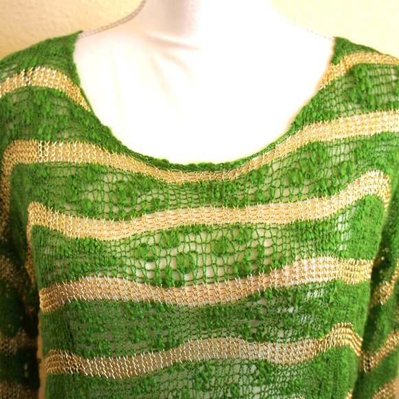 NWOT-Green & Gold Sheer Mesh Sweater - Picture 3 of 9